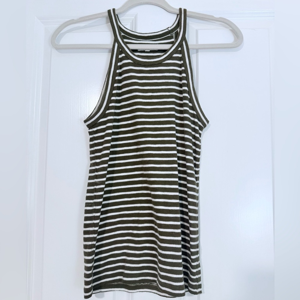 Madewell Olive and White Striped Tank